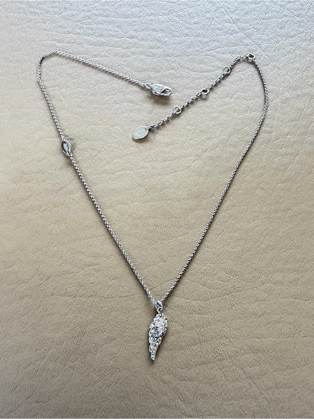 Vintage Juicy Couture Pavé Crystal Angel Wing Pendant Necklace Silver